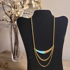 Silpada K&R Coastal Colors Blue Brass Swarovski Layered Statement Necklace